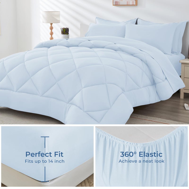 HEVUMYI Light Blue Full Comforter Set - 7-Piece All Season Bed in a Bag Full  Ultra Soft Bedding Set with Comforter  Flat Sheet  Fitted Sheet  Pillowcases  Pillow Shams - Image 4